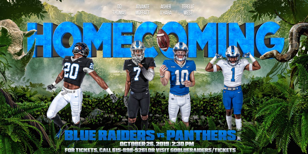 MTAthletics's tweet photo. HOMECOMING IS FINALLY HERE AND WE HAVE A LOT FOR YOU!!

STUDENTS We will be giving away:
-Safari Hat
-T-Shirt
-Free Bowling from Strike &amp; Spare
-$10 OFF Helen's Hot Chicken
-Donut from Donut Country
-A chance to win a flat screen TV!

Student🎟: https://t.co/VmCBUOgrLF https://t.co/Nwj11GZTfi