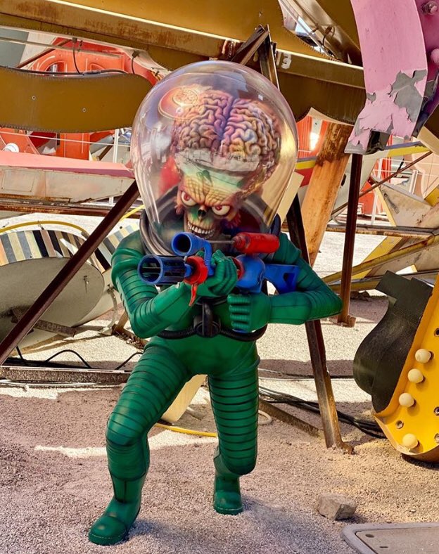 MackandSaund's tweet photo. THE INVASION BEGINS! A new exhibition of sculptural & digital installations celebrating #TimBurton’s links to Las Vegas opens at @NeonMuseum https://t.co/GD1l2YYOKk