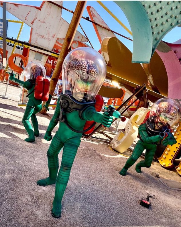 MackandSaund's tweet photo. THE INVASION BEGINS! A new exhibition of sculptural & digital installations celebrating #TimBurton’s links to Las Vegas opens at @NeonMuseum https://t.co/GD1l2YYOKk