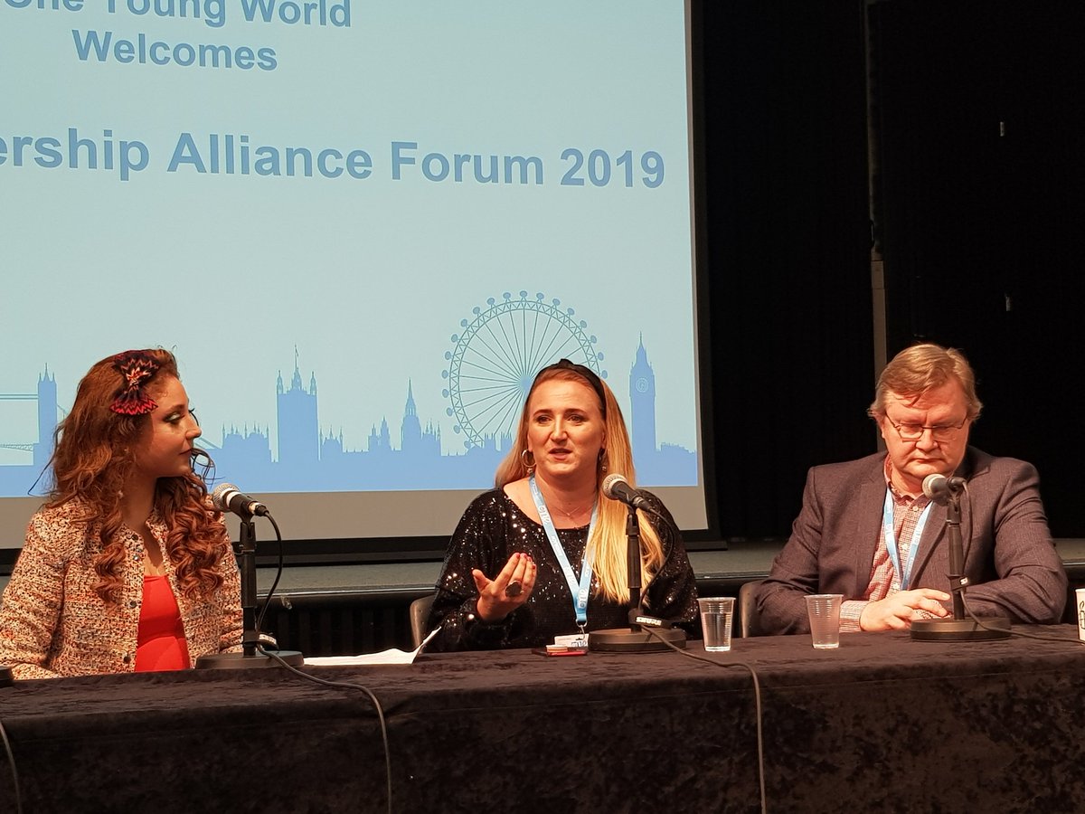 .@kellyalovell with @MERITMarlou @WorldMeritOrg & Kevin Bacon @EnactusUK on community building, 'common purpose'.

The common #purpose of @NATO is enshrined in the #WashingtonTreaty. Our job to expand the #transatlantic #community among #youth! #WeAreNATO

#OYW2019 @OneYoungWorld