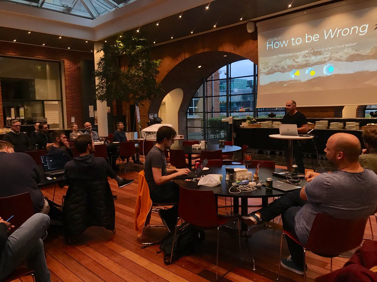 code_conf's tweet photo. The #cloudnativecph meet-up kicks off with the great @russmiles on #chaosengineering. #cloudnativenordics https://t.co/WYM0DMHxkO