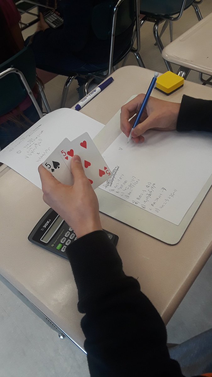 TheRealJJacks's tweet photo. Building recursive and explicit formula with playing cards! How creative!@VCSMath https://t.co/MZJfFWtii4