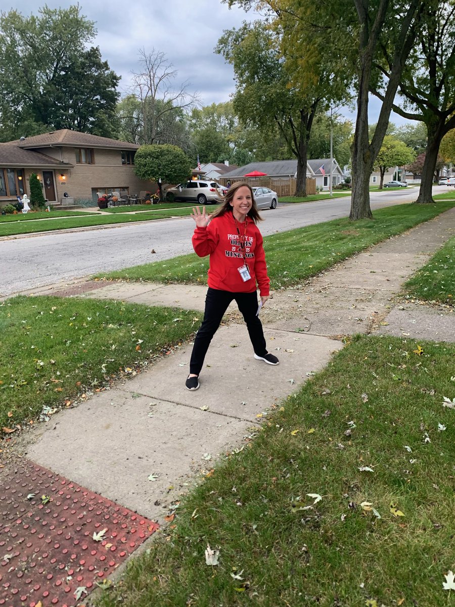 Mrs. Foley waiting to catch the bus! National bus safety week! #olhms #d123 #thankadriver
