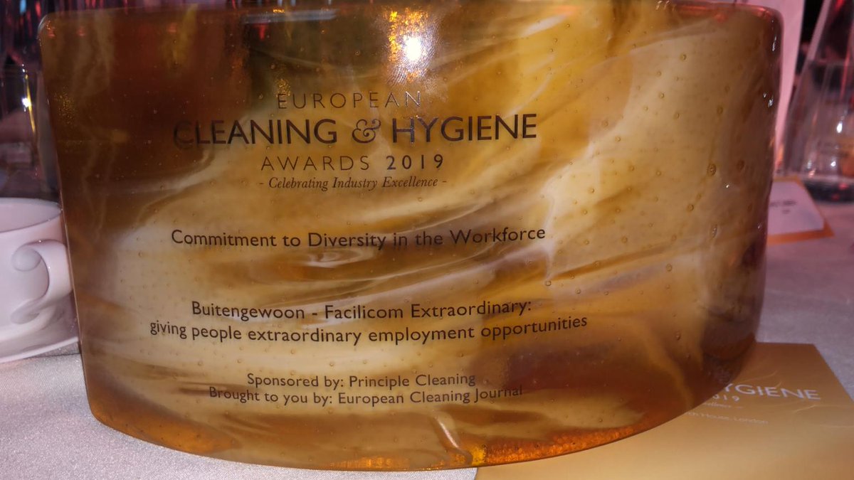KingdomClean_UK's tweet photo. Congratulations to our colleagues @facilicomnl, and @wzbuitengewoon, and all the Facilicom Group for winning the ‘Commitment to #diversity’ award for Facilicom Buitengewoon (Extraordinary) in #ECHA19. The initiative helps people get back into the labour market. A deserved winner! https://t.co/hX5OGAQoQ8