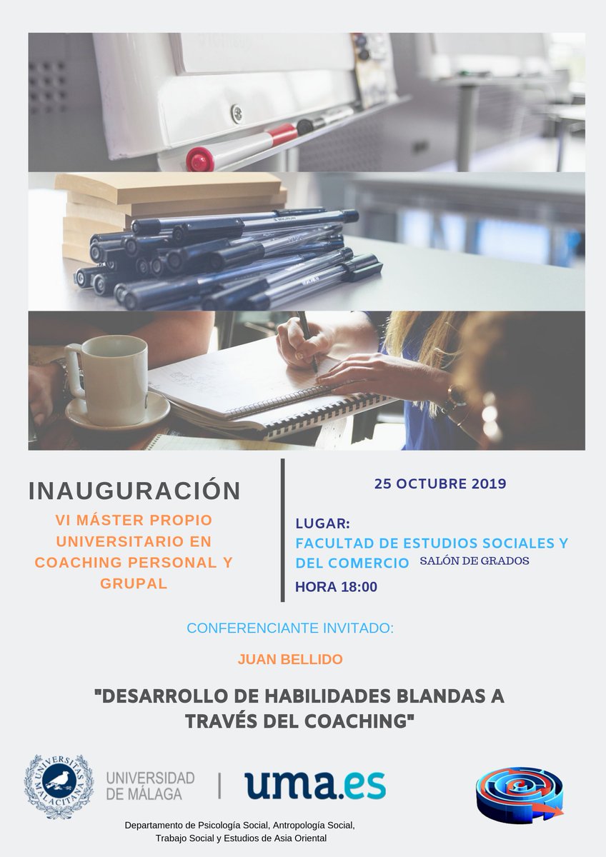 sUMAcoach's tweet photo. El próximo viernes 25 se inaugura la sexta edición del máster en coaching personal y grupal ✨¡Allá vamos! @InfoUMA @Psicologia_UMA #UMA #Títulospropios https://t.co/irPIP79Y0T