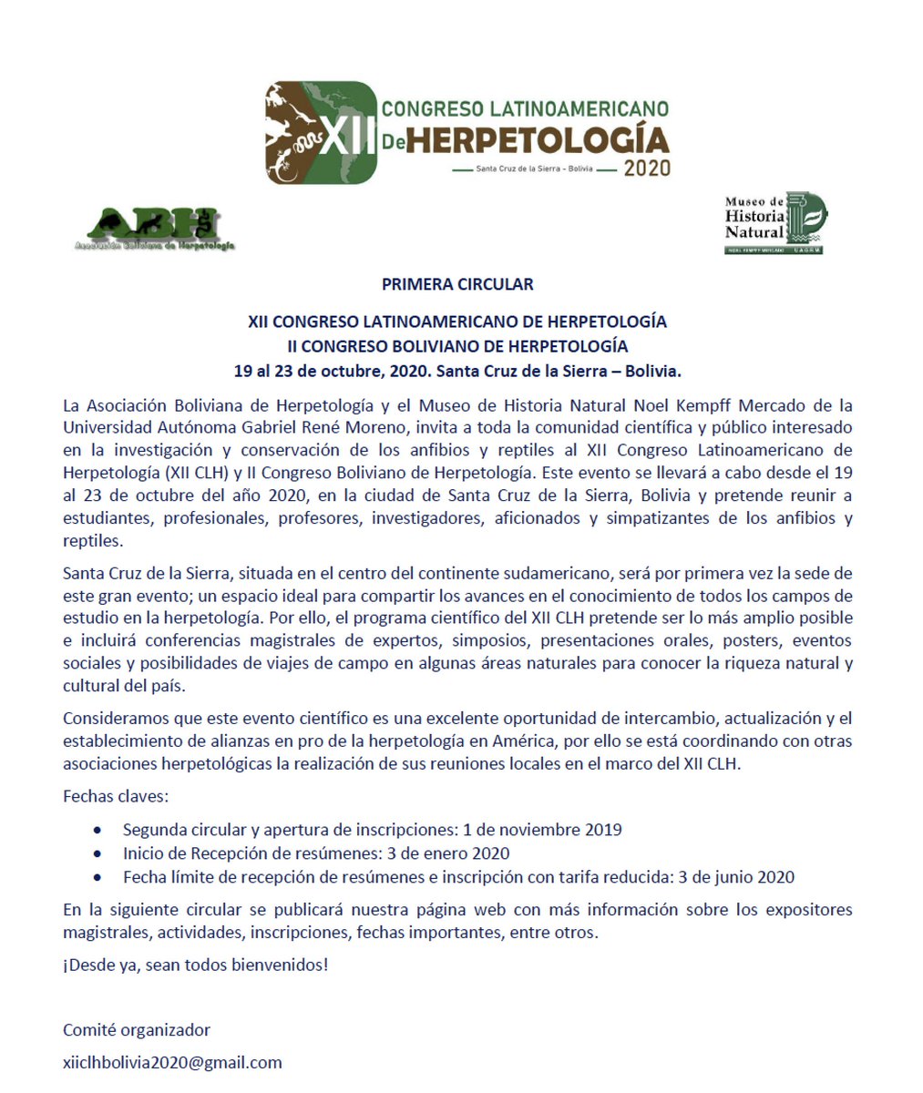 santiak's tweet photo. @CrawfordAJ @LatinHerps @biodiversitario @telmatobita Andrew, esta es la primera circular del #XIICLAH https://t.co/6O7UET0z5X
