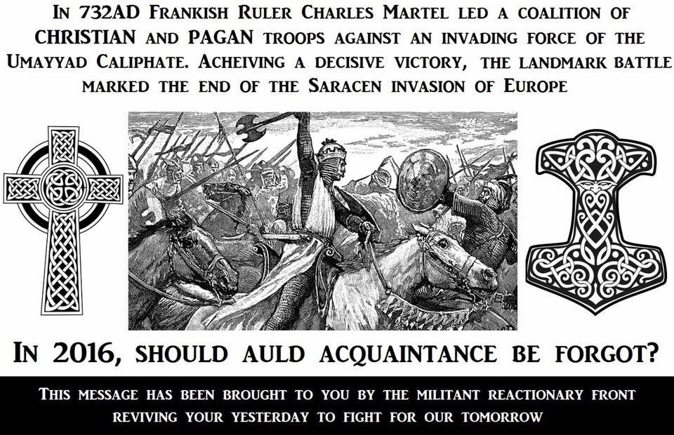 Not so much a symbol, but an event. The Battle of Tours/Battle of the Highway of the Martyrs (Oct. 732) used to promote  #Islamophobia in far-right circles. Debatable, but some historians believe Muslims merely lost out on pillaging a rich monastery & weren't after much else 6/19