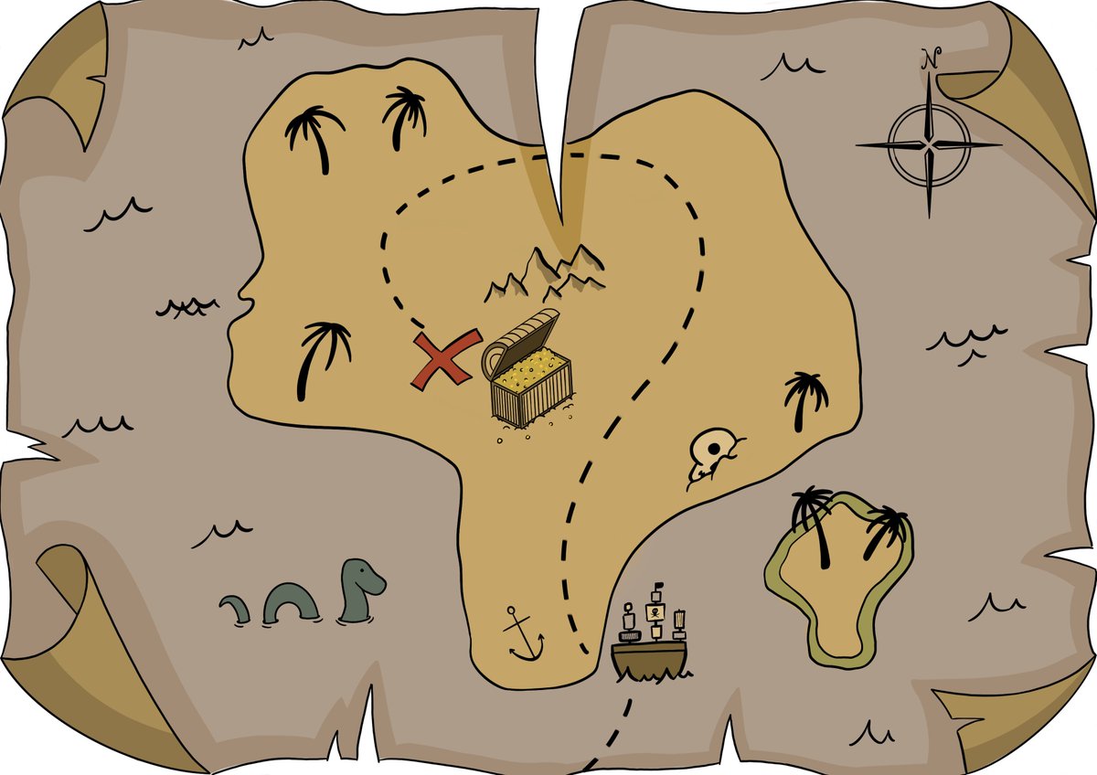 Digital drawing of an old treasure map. 