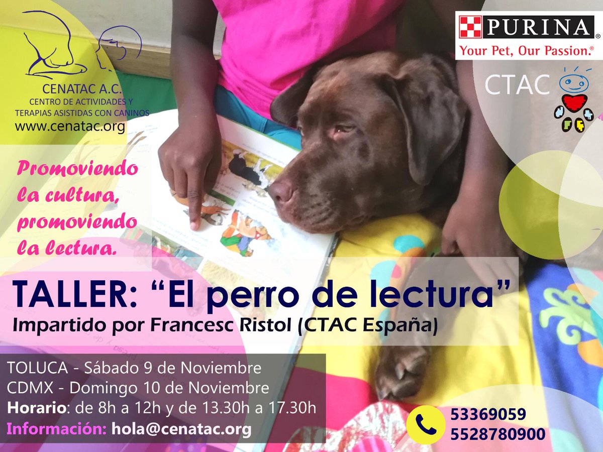 CenatacAC's tweet photo. Estamos muy próximos al "TALLER: EL PERRO DE LECTURA"
¿Ya realizaste tu registro?
Consúltanos:
Email: hola@cenatac.org
Teléfonos : 53369059. 
Celular 5528780900
https://t.co/T0rry6Spit
¡PLAZAS LIMITADAS!
Plazas con o sin perro.
Plazas limitadas para participantes con su perro. https://t.co/AO1fR11cuv