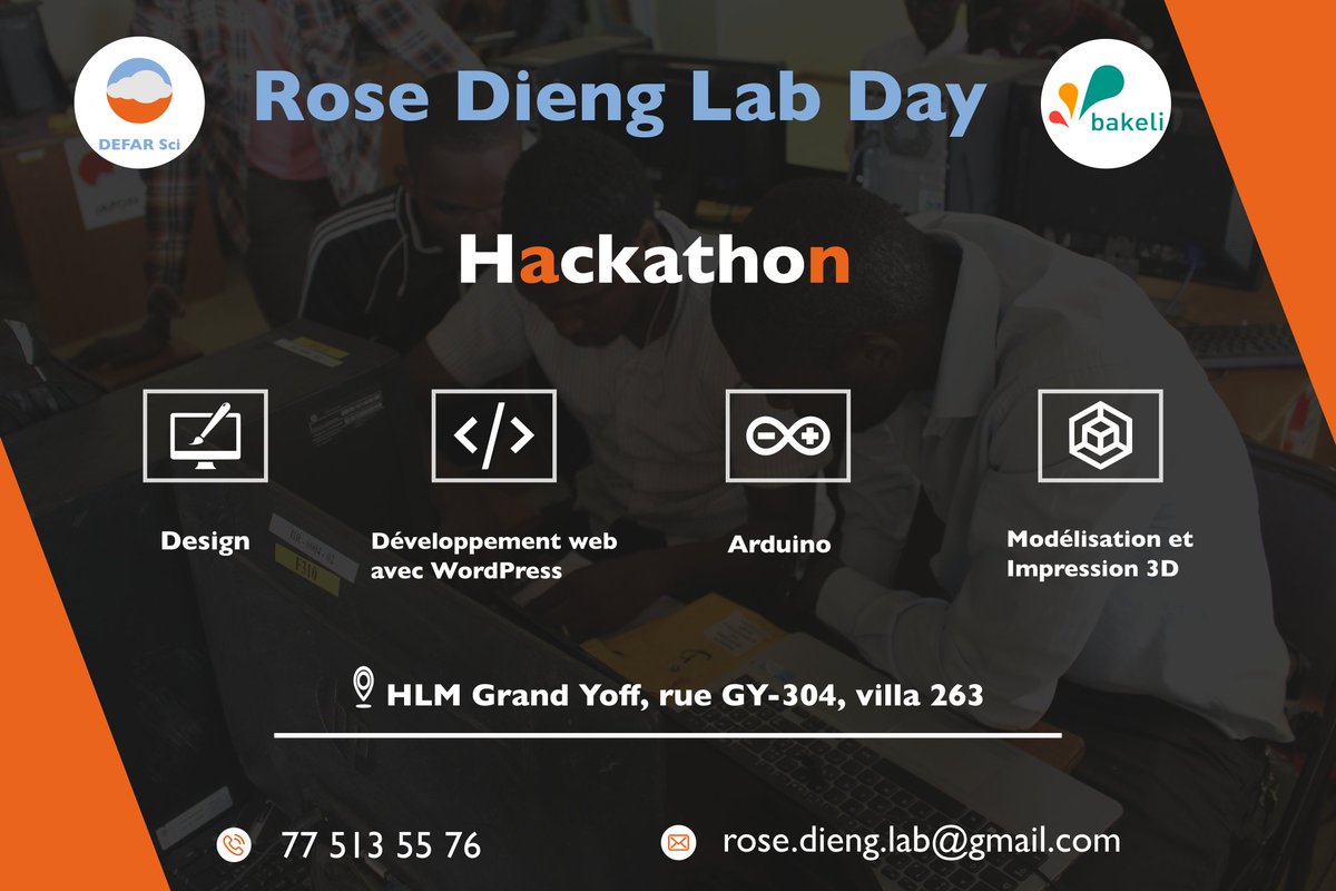 VolkenoMake's tweet photo. À l'occasion de sa première année d’existence, le #FabLab #RoseDieng organise, en collaboration avec #Bakeli un #hackathon au cours duquel vous serez invités à développer vos compétences et à donner vie à vos idées.
Inscription : https://t.co/g5brgBnSLF
#kebetu https://t.co/swCsBFaWsv