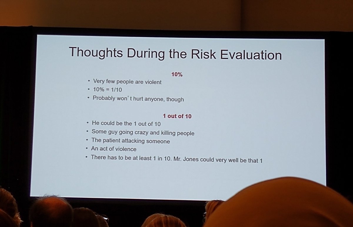 Dr. Paul Slovic and <a href="/ellenpetersjdm/">Ellen Peters</a> found that people think about 1 in 10 by thinking about one person. 10% feels less risky. Finding is more common among those with lower #numeracy skills. #SMDM19