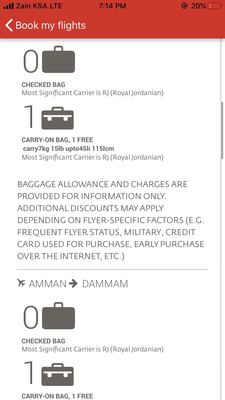 royal jordanian checked baggage allowance