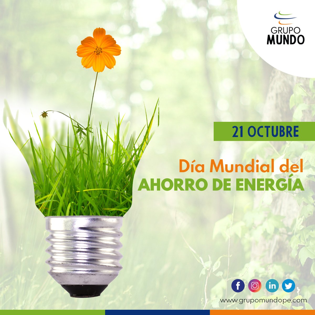 GrupoMundoPeru's tweet photo. Celebramos el Día Mundial del Ahorro de Energía, reflexionar sobre nuestro el uso que hacemos de nuestras fuentes energéticas y la importancia de hacerlo racionalmente.

https://t.co/JG6bUt5Qde

#DíaMundialDelAhorroDeEnergia #AhorroDeEnergia #Energia #YoSoyGrupoMundo #GrupoMundo https://t.co/1Q6U13Hraz