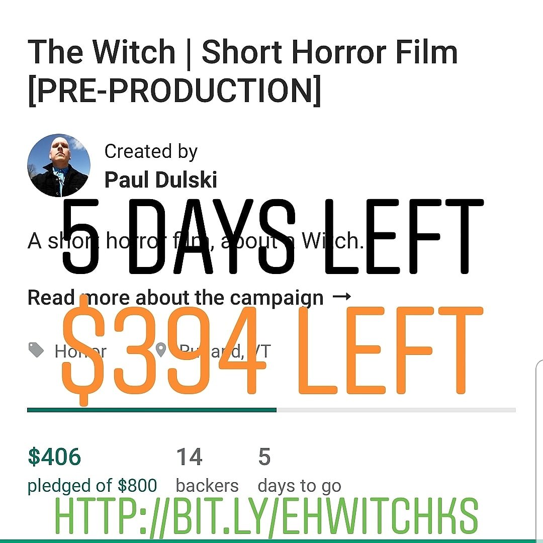 5 Days Left. $394 To Goal.
Pledge Today! bit.ly/ehwitchks