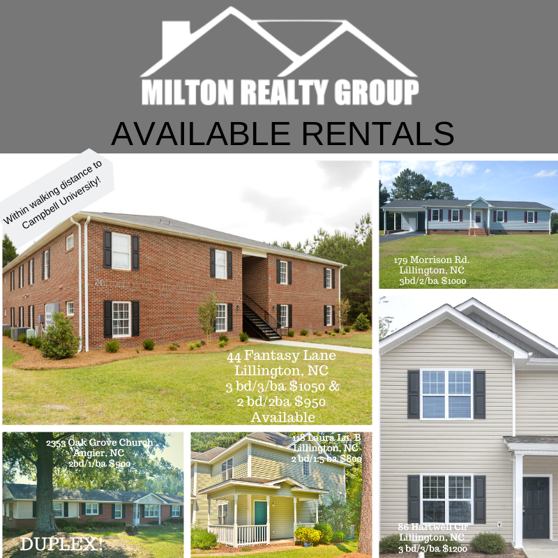 MiltonRealtyLLC's tweet photo. #MoveinMonday Did you know we have properties available for rent, in and around Lillington?  https://t.co/TYkucXKkK9  #miltonrealtygroup #rentalproperties #rentalhomes #homesforrent #campbelluniversity #propertymanagement #lillington #harnettcounty #wakecounty #lovewhereyoulive https://t.co/QG7F04wKHn