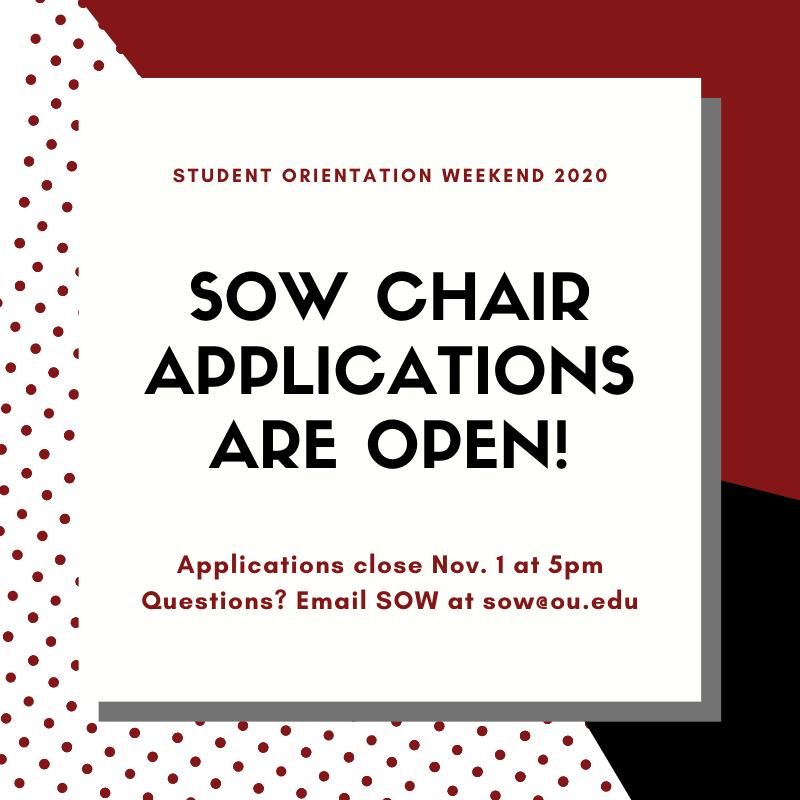 Our Chair applications are open! They are available on OrgSync and will close Nov. 1 at 5pm