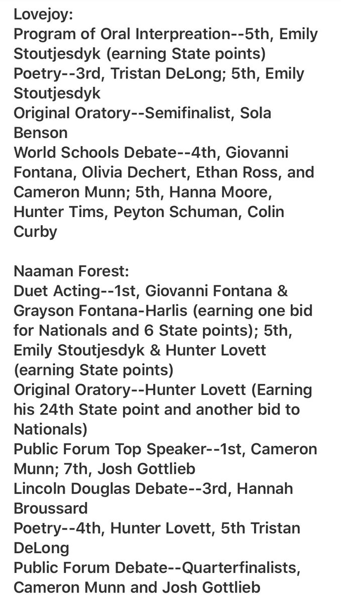 So proud of our Speech and Debate TEAM for a great performance at the tournament in Lovejoy! If you see these students please congratulate them.