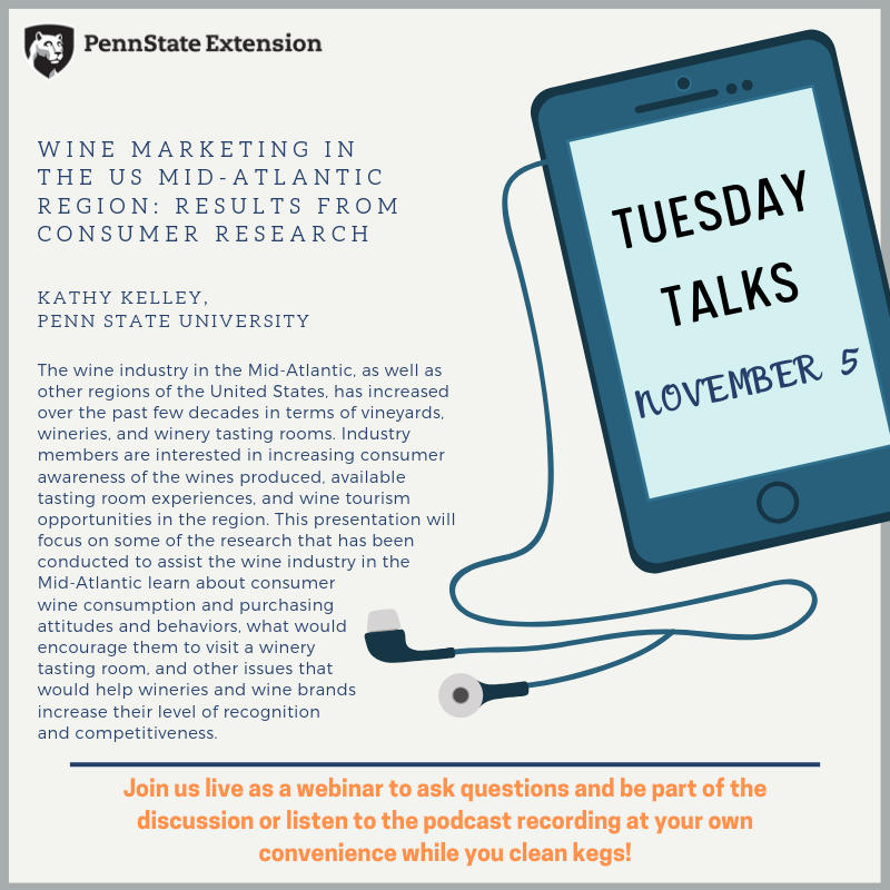 CarlaPSUExt's tweet photo. PSU's Craft Beverage Research Network - Tuesday Talk Webinar Series. Register here for Nov 5th: https://t.co/cFD6XvlLA1 https://t.co/L4oPliTDqB