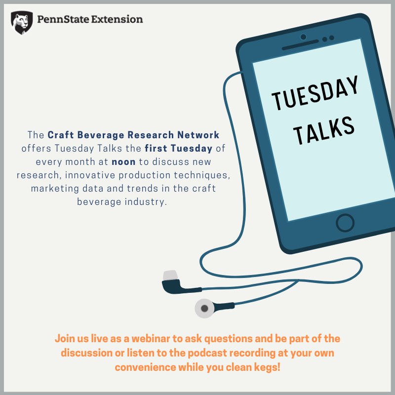 CarlaPSUExt's tweet photo. PSU's Craft Beverage Research Network - Tuesday Talk Webinar Series. Register here for Nov 5th: https://t.co/cFD6XvlLA1 https://t.co/L4oPliTDqB