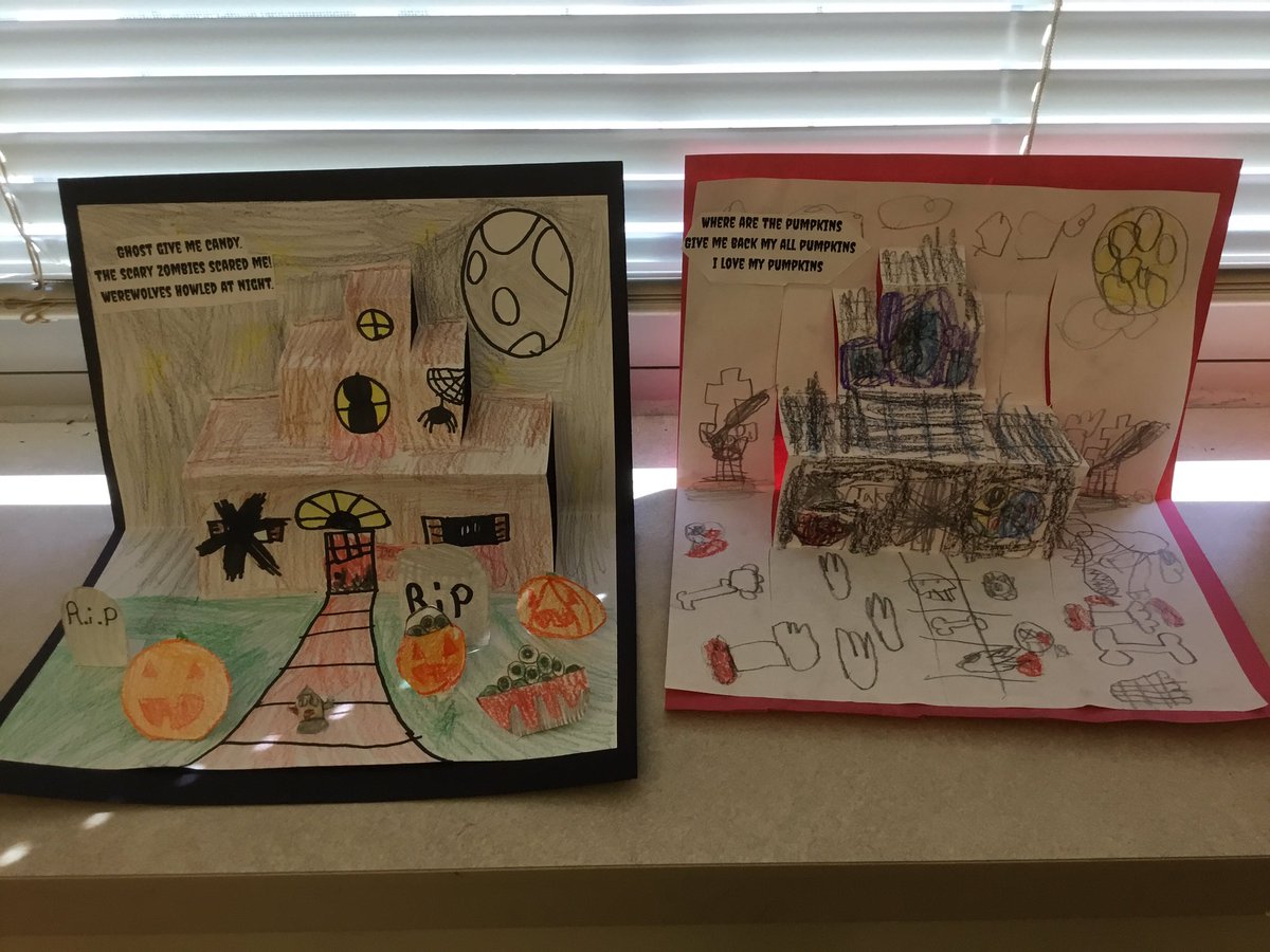 MrO_211's tweet photo. Students wrote spooky haiku poems. As a bonus, they could create a pop up haunted house to display their poem on. #ThisIsWES https://t.co/z3NdnGZLEn