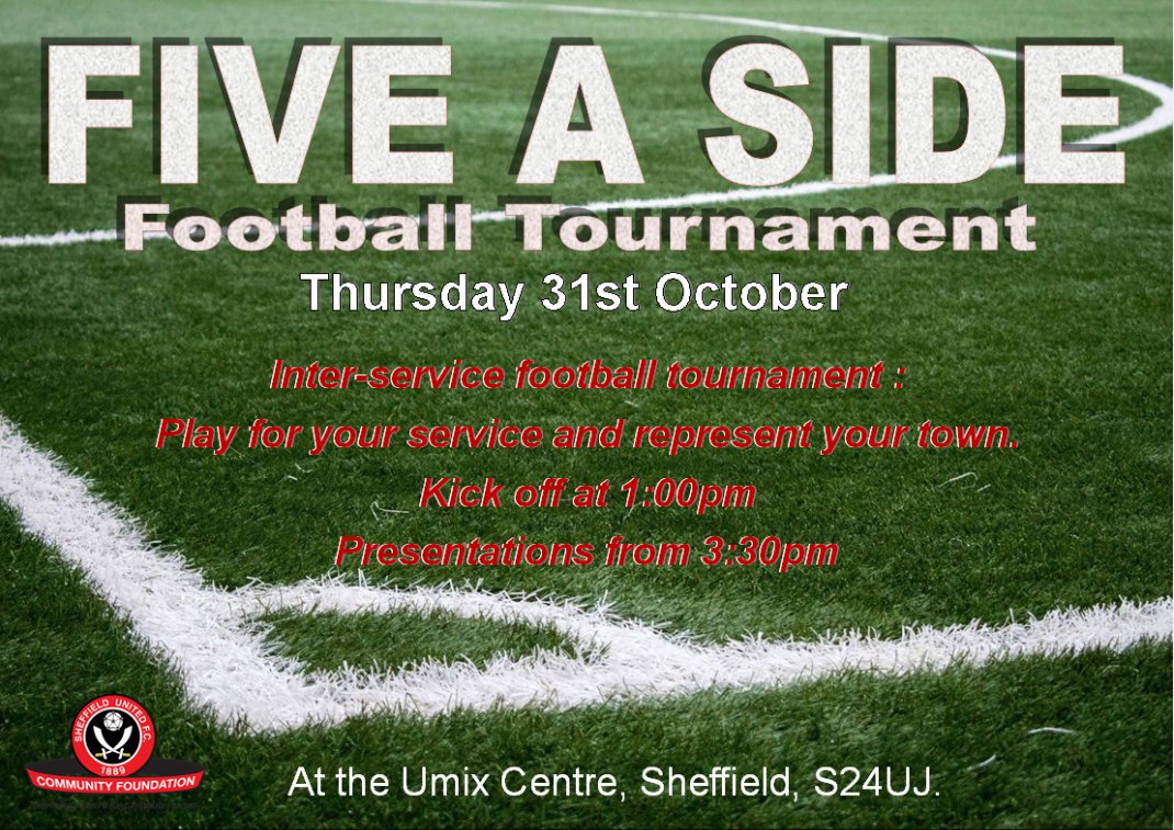 Just over a week left until our 5 a side football tournament. Addaction vs St Anne's vs CGL vs Human Kind at the Umix Centre Sheffield.
Interested playing? Talk to Carl or Brad at Addaction Sheffield.