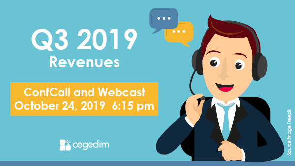 CegedimGroup's tweet photo. 📣 Release of #Cegedim Q3-2019 Revenue : #Confcall and #Webcast on October 24 at 6:15 pm 👉 https://t.co/aGEZ82ZxDw #CegedimResults #stockexchange https://t.co/CuNdAdtrHo
