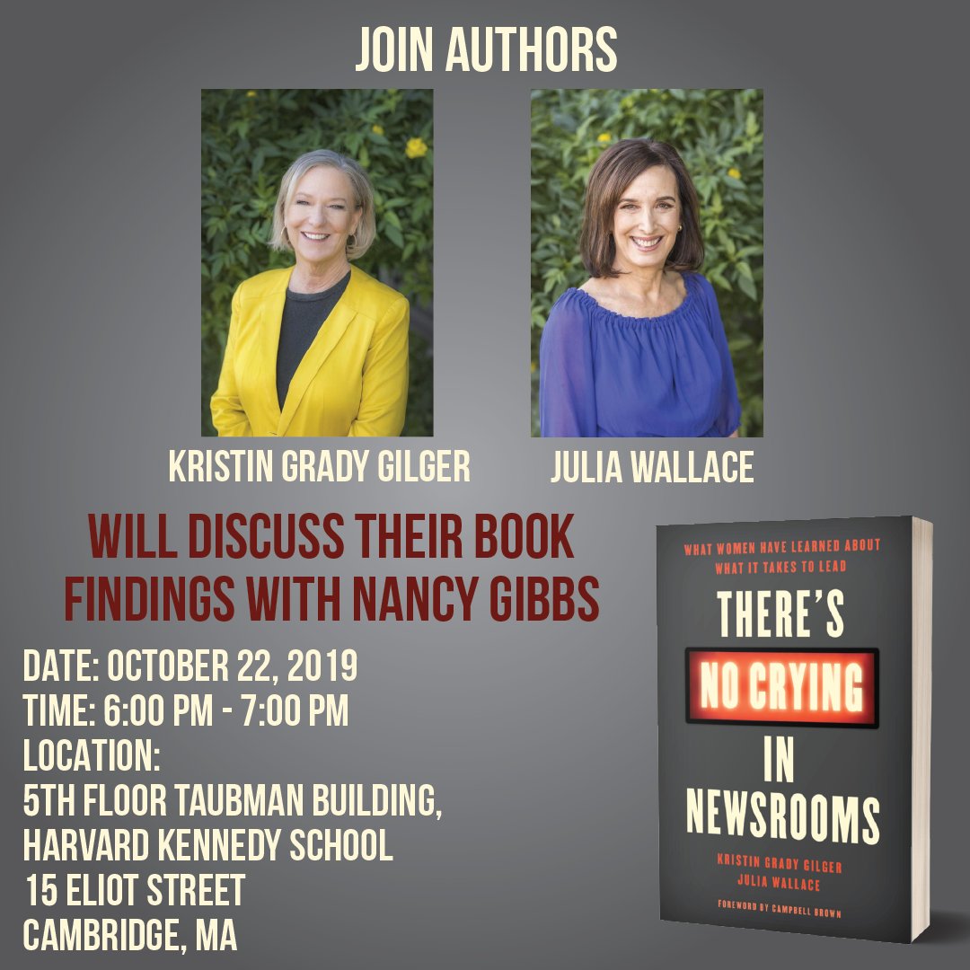 Join Kristin and myself as we discuss our book with Nancy Gibbs, director of the Shorenstein Center and former managing editor of Time magazine. Tomorrow (Oct 22) at 6 p.m. at Harvard's <a href="/ShorensteinCtr/">Shorenstein Center</a>.
For more details: bit.ly/2MPSF4m