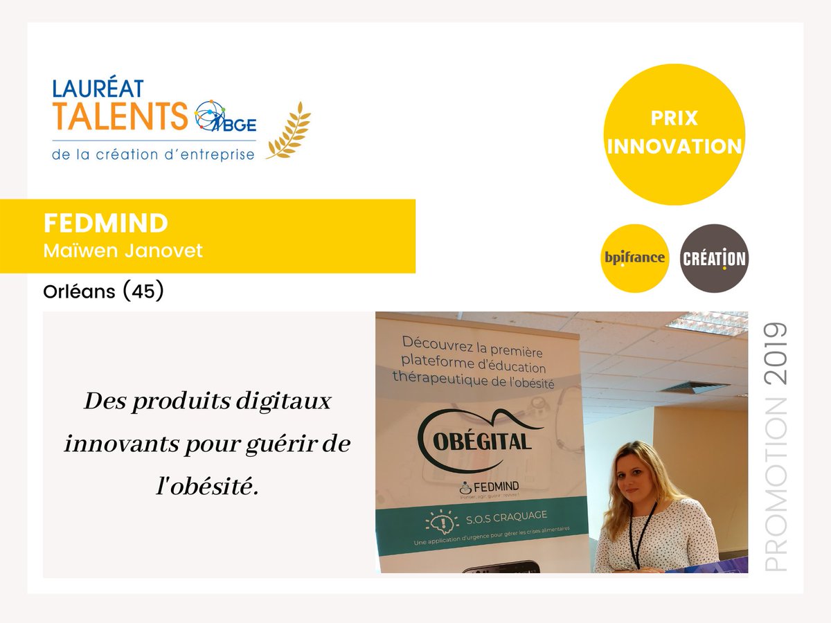 Reseau_BGE's tweet photo. #concoursTalents #TalentsBGE
Maïwen remporte le prix #Innovation décerné par @Bpifrance (@BpifranceCrea) pour sa solution digitale innovante pour lutter contre l'obésité.
un projet développé avec la couveuse #PES45. https://t.co/INRKLfNY1k
