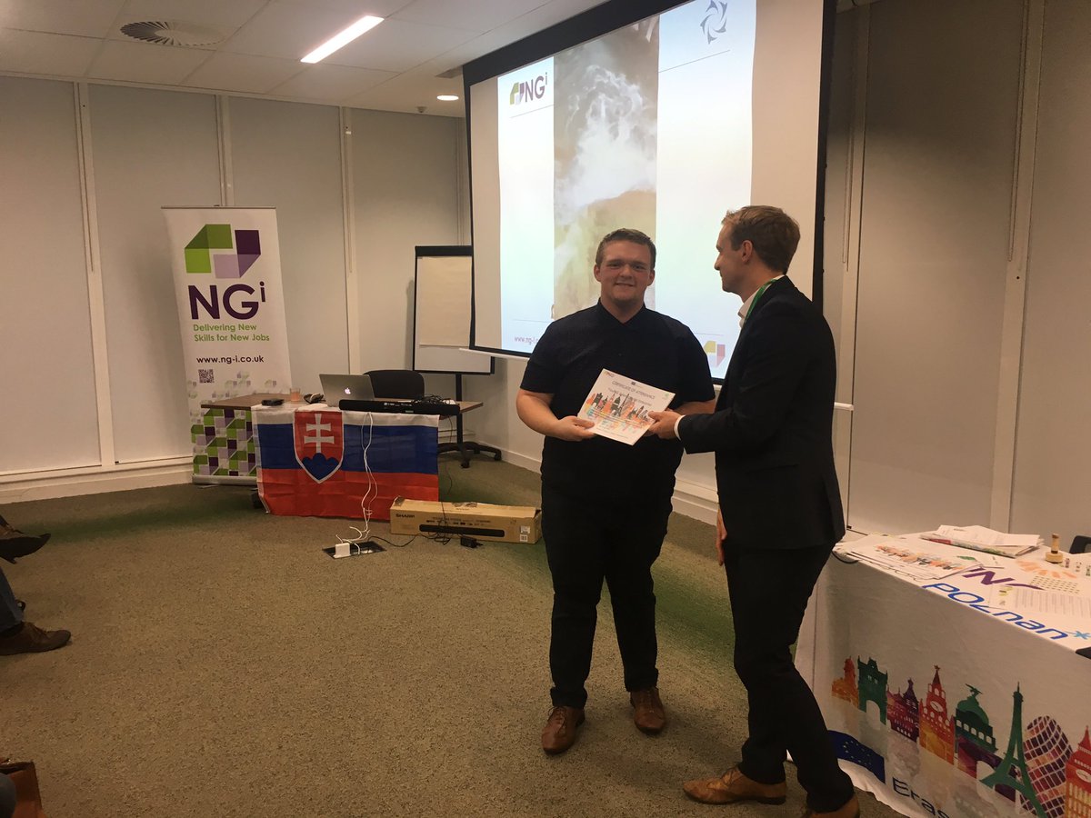 NGiLimited's tweet photo. NGi International Enterprise 4 students receive their awards from Rushcliffe Borough Councils Community Development Principal - Derek Hayden @Rushcliffe @EUErasmusPlus @erasmusplusUK @NottinghamFree @YoungWeAreYouNG @EastLeakeAC https://t.co/YV5ndNFezN