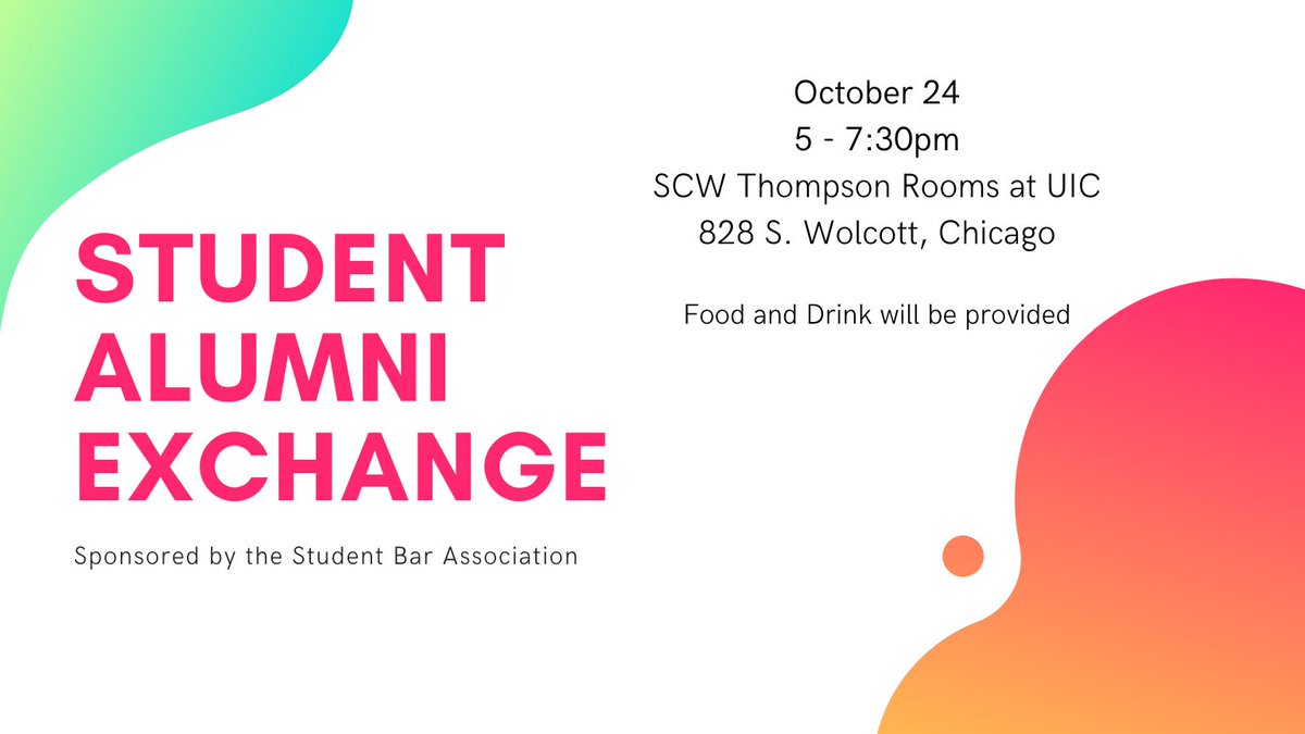 UICLawSBA's tweet photo. The SBA Student Alumni Exchange is this Thursday! This event is the premier event for current students to network with John Marshall alumni.

Tickets and Info: https://t.co/RskmH7YAgW https://t.co/SRN6ZhClBq