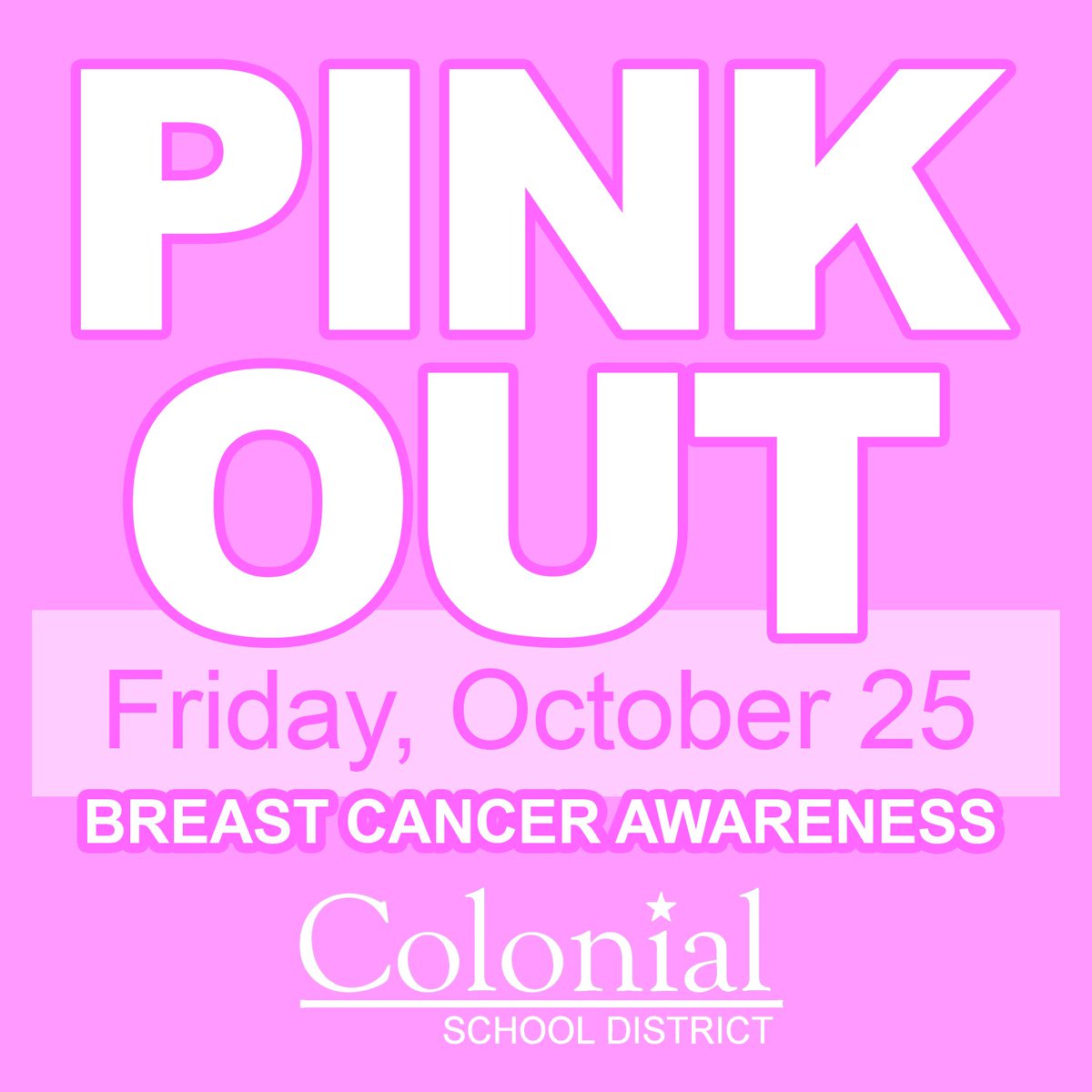 Colonial_SD's tweet photo. The Colonial School District is going pink on Friday in support of Breast Cancer Awareness Month! All students and staff are encouraged to wear pink to school and to PW's Friday night football game!
#ColonialCommunity
#TeamColonial
#BreastCancerAwareness
#TeamHelene https://t.co/yl1tLY5GY0