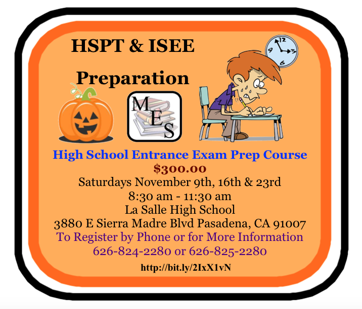MESLearning's tweet photo. #HSPT #ISEE Test Preparation Course November 9th, 16th &amp; 23rd @LaSallePas #TestPrep   https://t.co/l0qt4pDzAG
https://t.co/6ISlQbpjSw  
@PasadenaWaldorf @waverly_school @ChandlerSchool
@SierraMPatch @PasStarNews @ArcadiaPatch
@pasadenaweekly https://t.co/GbO8FJgCtB