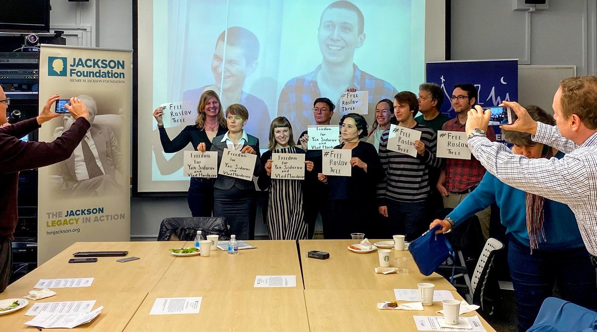 autumngales's tweet photo. Yan &amp; Vlad have been sentenced to 6.5 yrs in prison following a year+ of detention during trial--for standing in a square in Rostov-on-Don for a peaceful picket. Viacheslav, a passerby, was also arrested &amp; received a 3 yr suspended sentence. Support from Seattle! #FreeRostovThree https://t.co/qBjhfVbMVT
