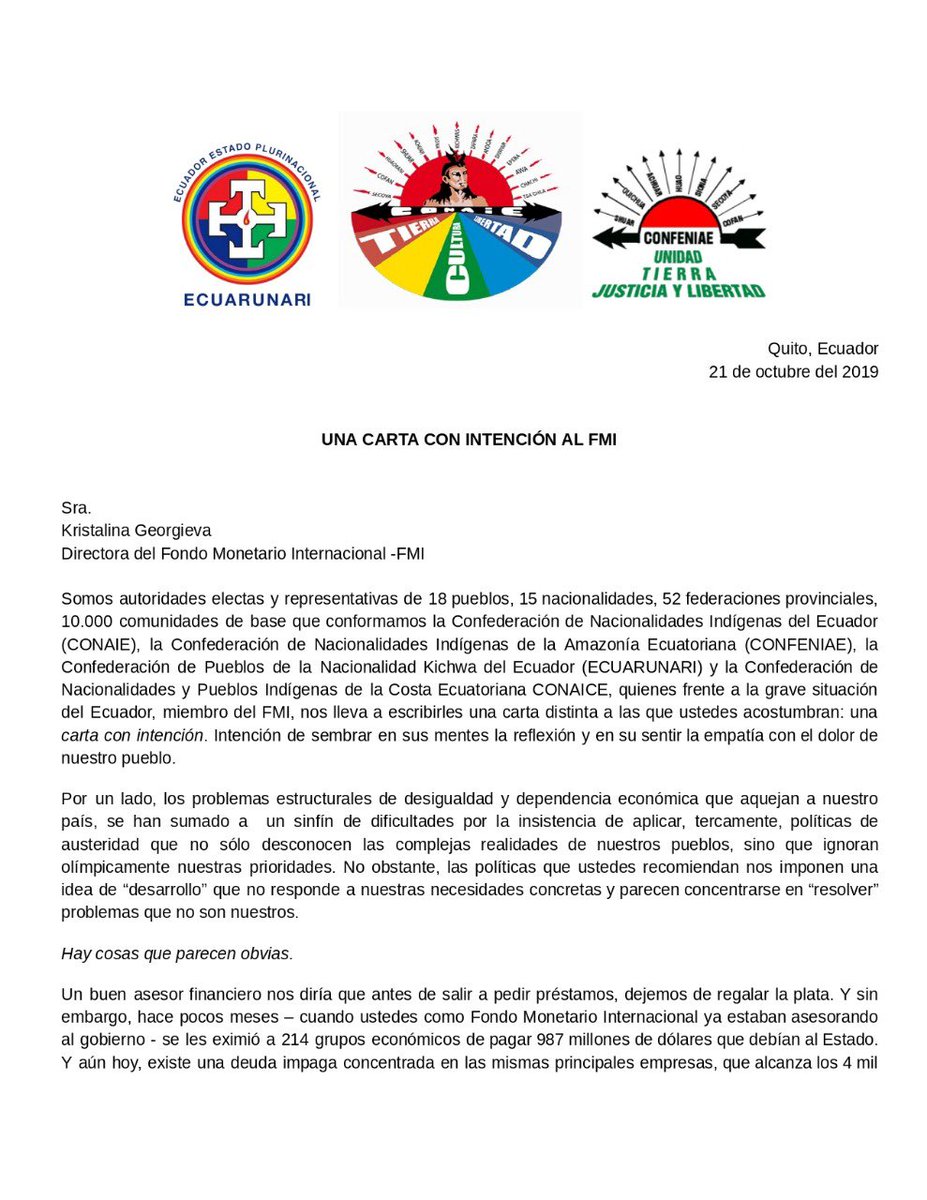 jaimevargasnae's tweet photo. CARTA ABIERTA AL FMI

El Movimiento Indígena le dice NO al Fondo Monetario Internacional FMI a través de esta carta abierta 

https://t.co/rnxXcQcQpt https://t.co/bd5c6tbnjA