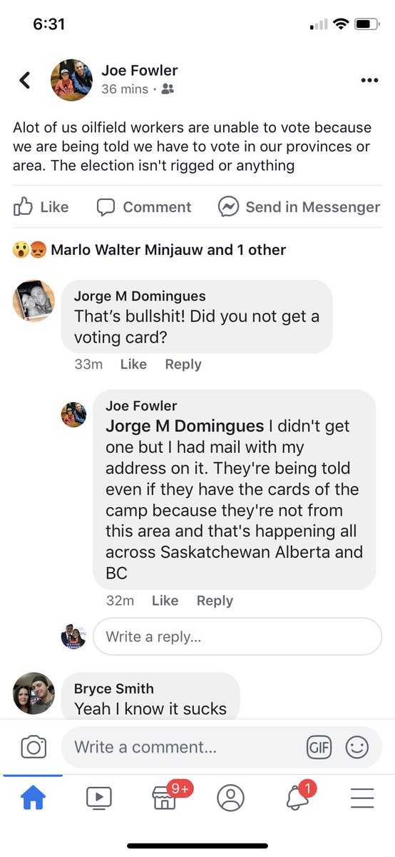 holly_vander's tweet photo. A friend of mine who works in the oilfield is being told he cannot vote because he is not in his province.  Why are there not arrangements for citizens in these extenuating circumstances? #MaximeBernier #PPC2019 #cdnpoli #canadavotes2019 https://t.co/zwaMOAU0ag