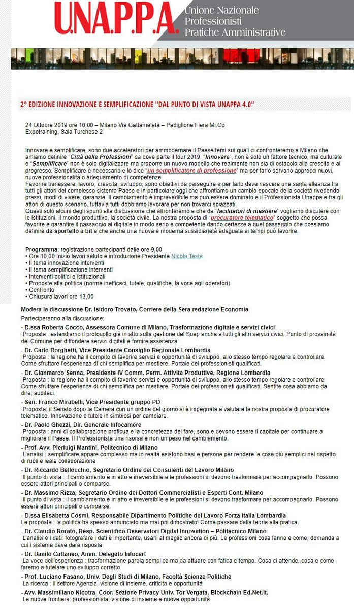 ADM_assdemxmi's tweet photo. Giovedì 24 ottobre alle ore 10:00 @FraMirabelli e @CarloBorghetti all’incontro “2° Edizione #Innovazione e #Semplificazione. Dal Punto Di Vista #Unappa 4.0” a #Expotraining in Sala Turchese 2 nel Padiglione Fiera MiCo 0 in Via Gattamelata 5 a #Milano https://t.co/866kgG7fmv https://t.co/fVZO8nEAcj