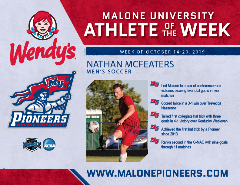 maloneathletics's tweet photo. Junior forward Nathan McFeaters is the Malone University Athlete of the Week for October 14-20! https://t.co/znnkcWico1