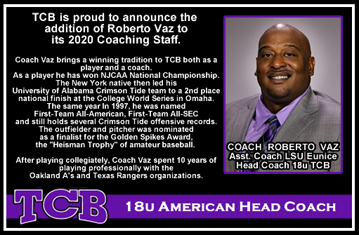 ctcapsbsbl's tweet photo. TCB is Honored and Excited to add Coach Vaz (LSU Eunice Assistant Coach) to our Family as the 2020 18u Head Coach!  His resume as a player and a coach is impressive and will definitely benefit our players! 
#TCBendlessopportunties
#TCBNEXTLEVEL
#playersarealwaysfirst https://t.co/189GsX4Pqp