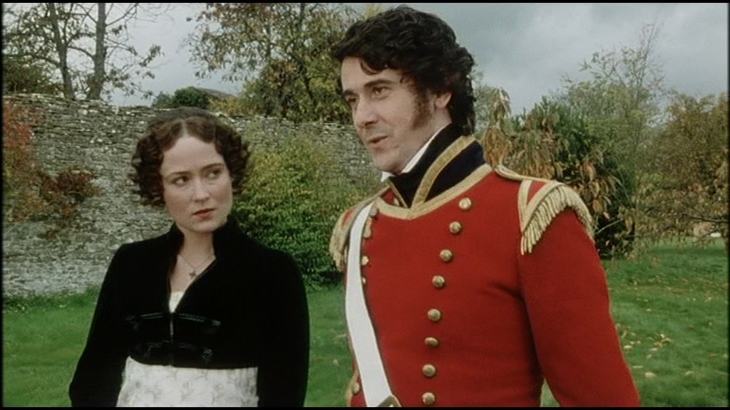  #Sanditon  #4SpencersOfDescent instead this black velvet military spencer was chosen 1st worn by  #JenniferEhle's Liz Bennet in the 1995 P&P notably when turning on  #Darcy (muddy skirts), raveling into Wickham's web & lastly while batteling off the old classist trout that is Lady C