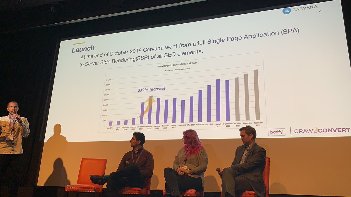 jakebohall's tweet photo. 335% increase in organic traffic once SEO elements were rendered server-side.. #crawl2convert @botify https://t.co/U5n7pI2O2j