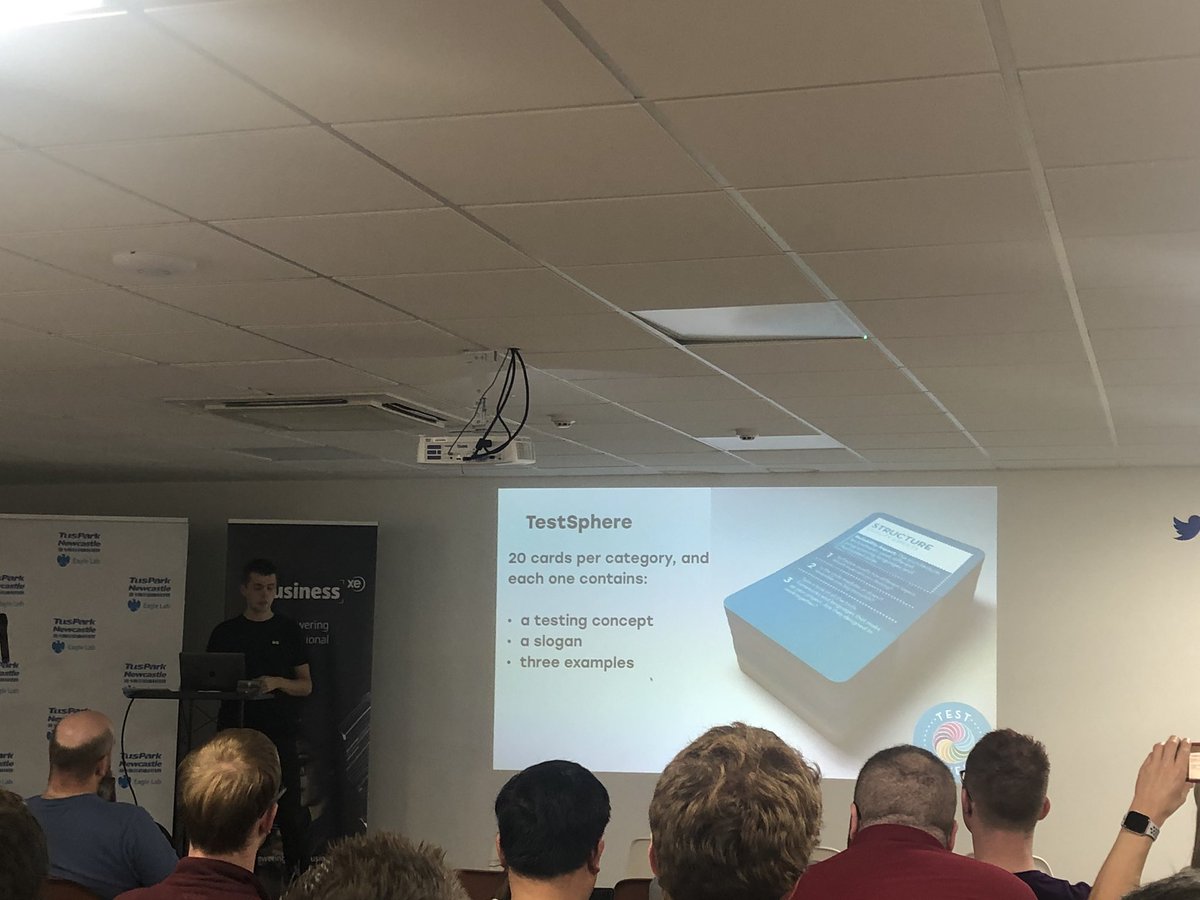 NewcastleMoT's tweet image. @laechoppe talking though his testsphere challenge. This card deck is a real powerful tool in any testers toolbox #ministryoftest #NewcastleMOT #Testsphere