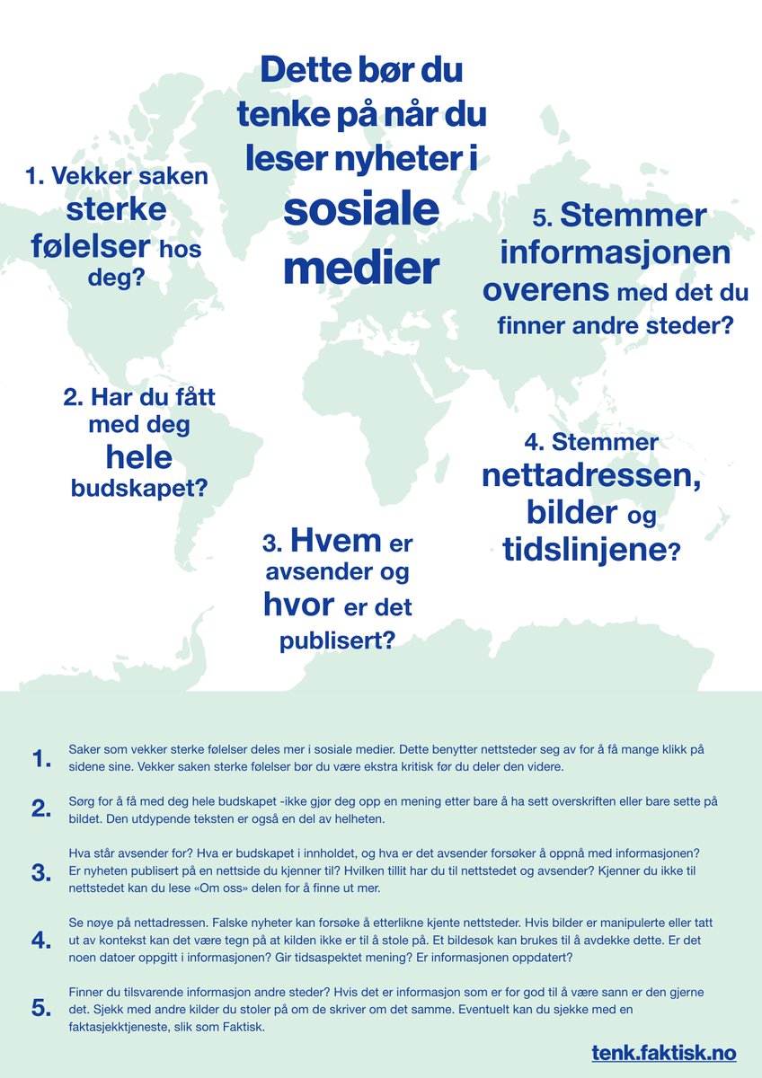 Denne uken er det <a href="/faktisk_no/">Faktisk</a>  som står bak ukens tips. Nedenfor finner du fem gode tips for kritisk tenkning i sosiale medier – tips en kan ta med videre selv og dele med elevene😀