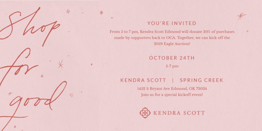 OK Christian Academy (@ocacademy) on Twitter photo This Thursday, October 24th, get your Christmas shopping started early and help us kick off our Eagle Auction fundraising <a href="/KendraScott/">kendrascott</a>! 20% of all proceeds from this event go back to <a href="/OCAcademy/">OK Christian Academy</a>! #ocaeagles #eagleauction19 This Thursday, October 24th, get your Christmas shopping started early and help us kick off our Eagle Auction fundraising <a href="/KendraScott/">kendrascott</a>! 20% of all proceeds from this event go back to <a href="/OCAcademy/">OK Christian Academy</a>! #ocaeagles #eagleauction19