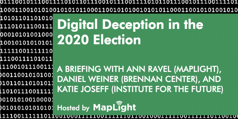 iftf's tweet image. With digital influence ops already targeting 2020 candidates, what deceptive behavior can we expect in the coming election? Join a discussion w/ @IFTF’s @katie_joseff, MapLight's @AnnMRavel (former FEC chair) &amp;amp; Brennan’s @DanielWeiner on 10/31 #DigIntel bit.ly/31D0iAx