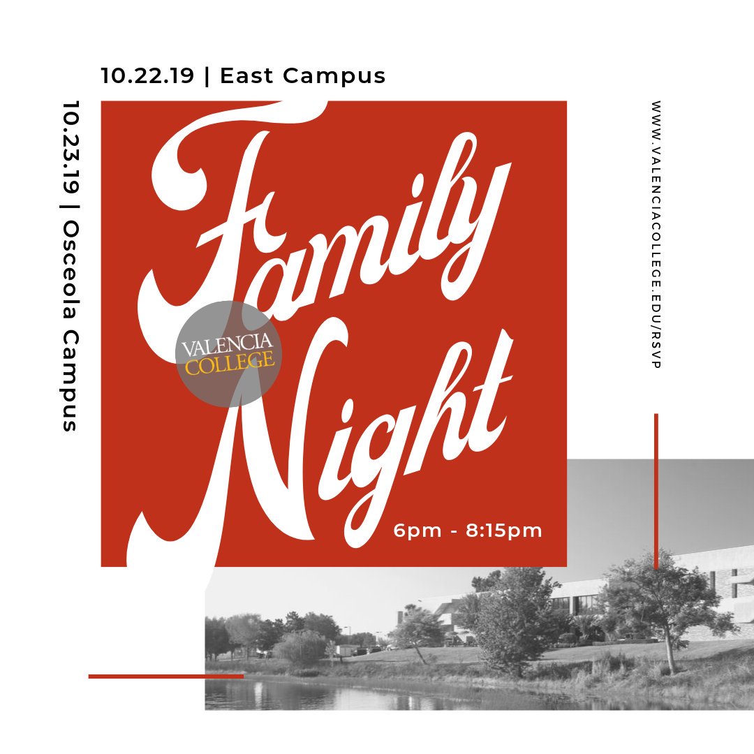 Are you a student in 8th - 12th grade? You only have 2 more chances to attend a Family Night this semester! Come learn more about the amazing opportunities <a href="/valenciacollege/">Valencia College</a>. Register at  valenciacollege.edu/rsvp for a chance to win a $500 scholarship!