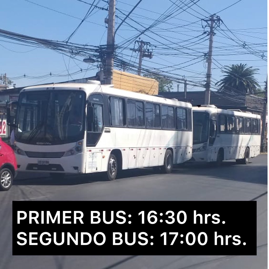 munimelipilla's tweet photo. AVISO. La municipalidad ha dispuesto dos buses que están a un costado del Terminal San Borja (San Borja esquina 5 de Abril), para traer a nuestros vecinos que estén en Santiago. 
PRIMER BUS: 16:30 hrs.
SEGUNDO BUS: 17:00 hrs. 
#Melipilla https://t.co/a11BIidNQ5