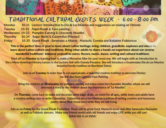 Today at 6pm we are having an introduction to Día de los Muertos. Come and learn more about this beautiful tradition.