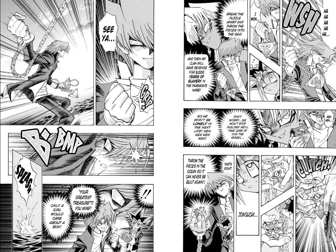 Marik’s attempt to make Joey throw the Millennium Puzzle piece into the ocean is a great callback to the start of the series. One that shows how much different of a person Joey was back then compared to now.It physically hurts him to throw away one of Yugi’s greatest treasures.