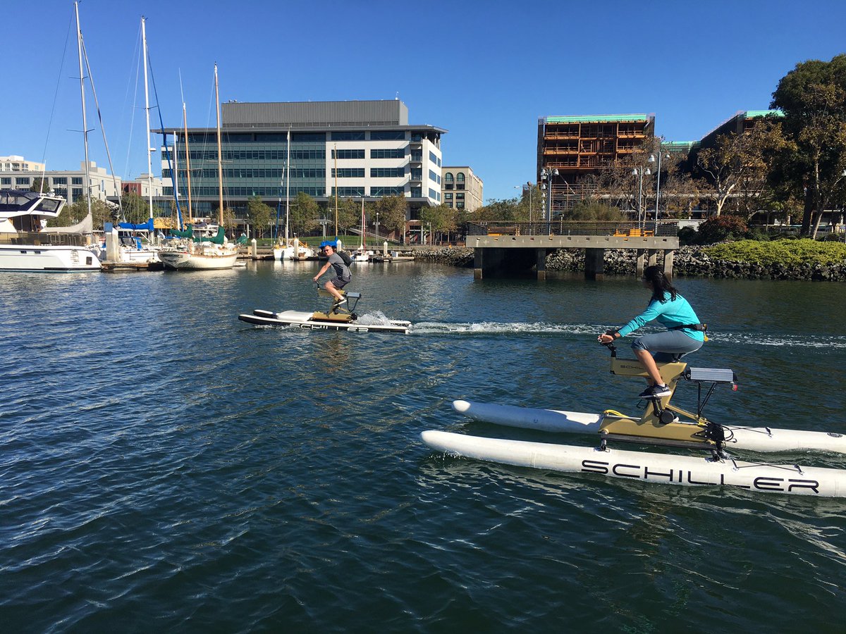 Need to stretch the legs? Come down to demo <a href="/schillerbikes/">Schiller Bikes</a> electric assist water bikes - so fun and fast  #ClimateChange #mobility #EnergyEfficiency #VERGE19 <a href="/GreenBiz/">Green Biz</a>