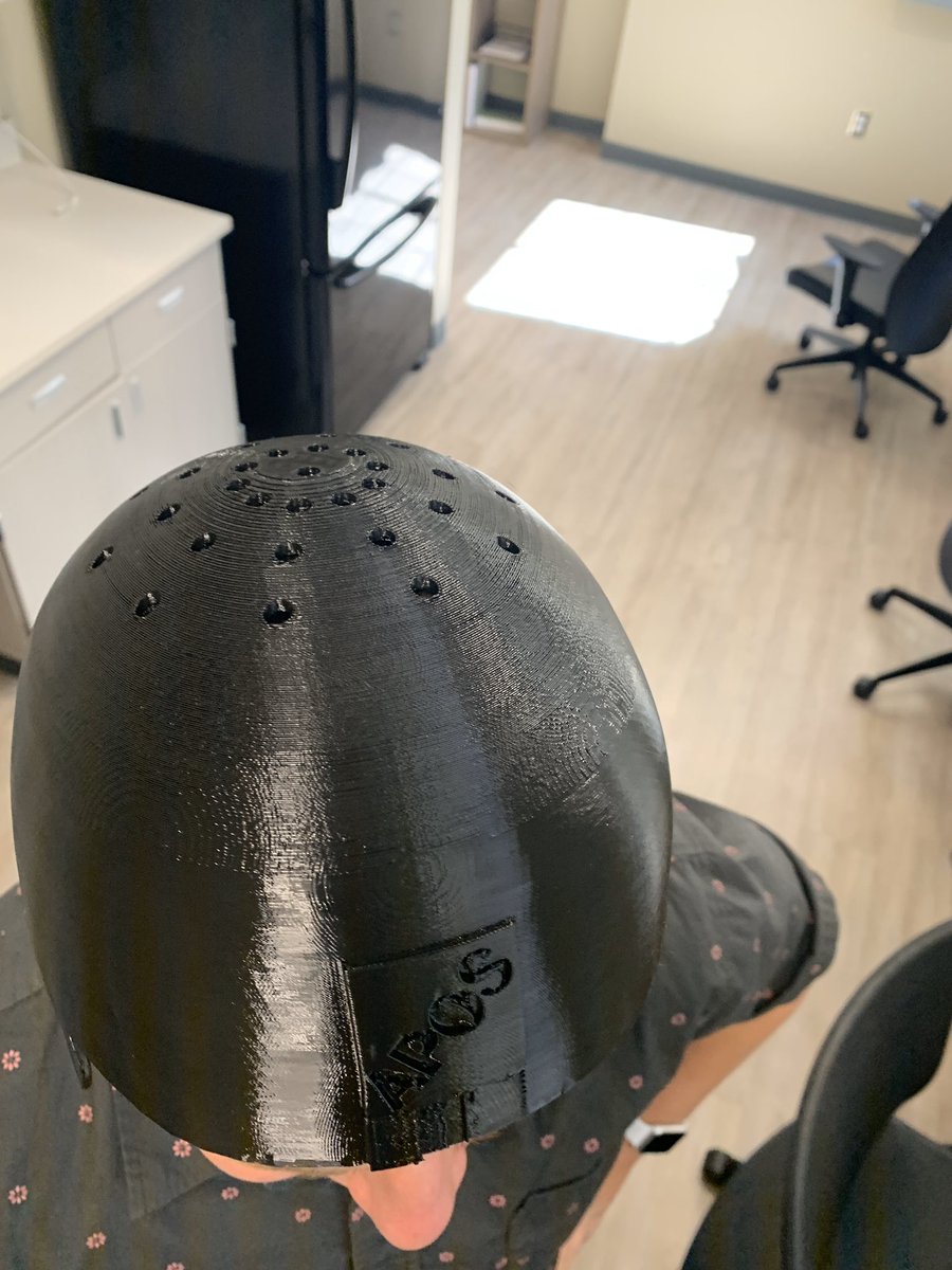 ShawNicco's tweet photo. @AnsonHoffman got his first helmet 3D print to work!! #PeoriaMET #PeoriaMETEng #capsnet https://t.co/wOeE78saEA